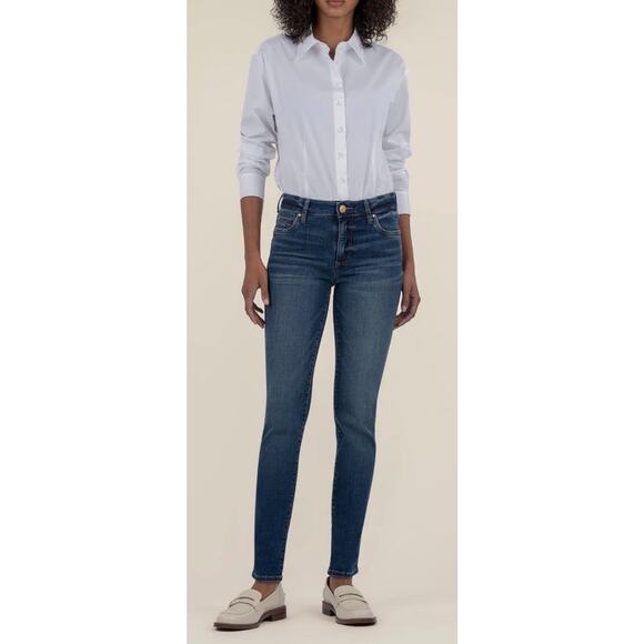 KUT from the Kloth Catherine Boyfriend Jeans Size 8 Dark Blue Mid Rise Stretch - Picture 1 of 11